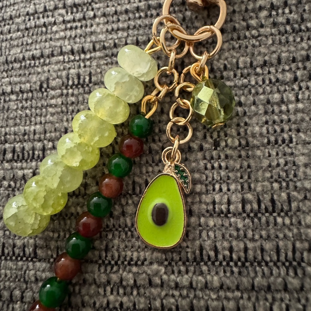 Avocado Green Handmade Beaded Bag Charm Keychain - Picture 3 of 3